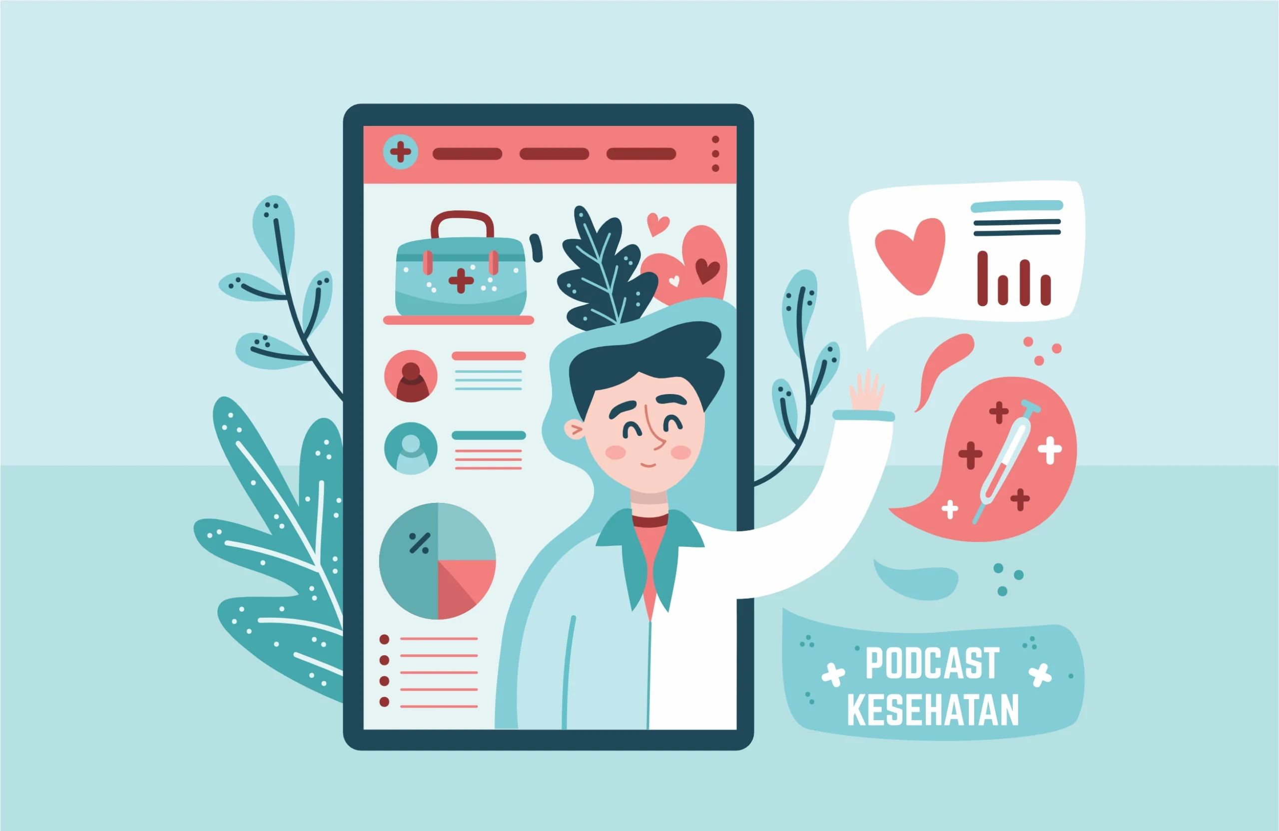 Tenaga medis membuat konten Podcast kesehatan digital yang dapat di akses melalui smartphone sebagai media edukasi kesehatan untuk meningkatkan kesadaran masyarakat.